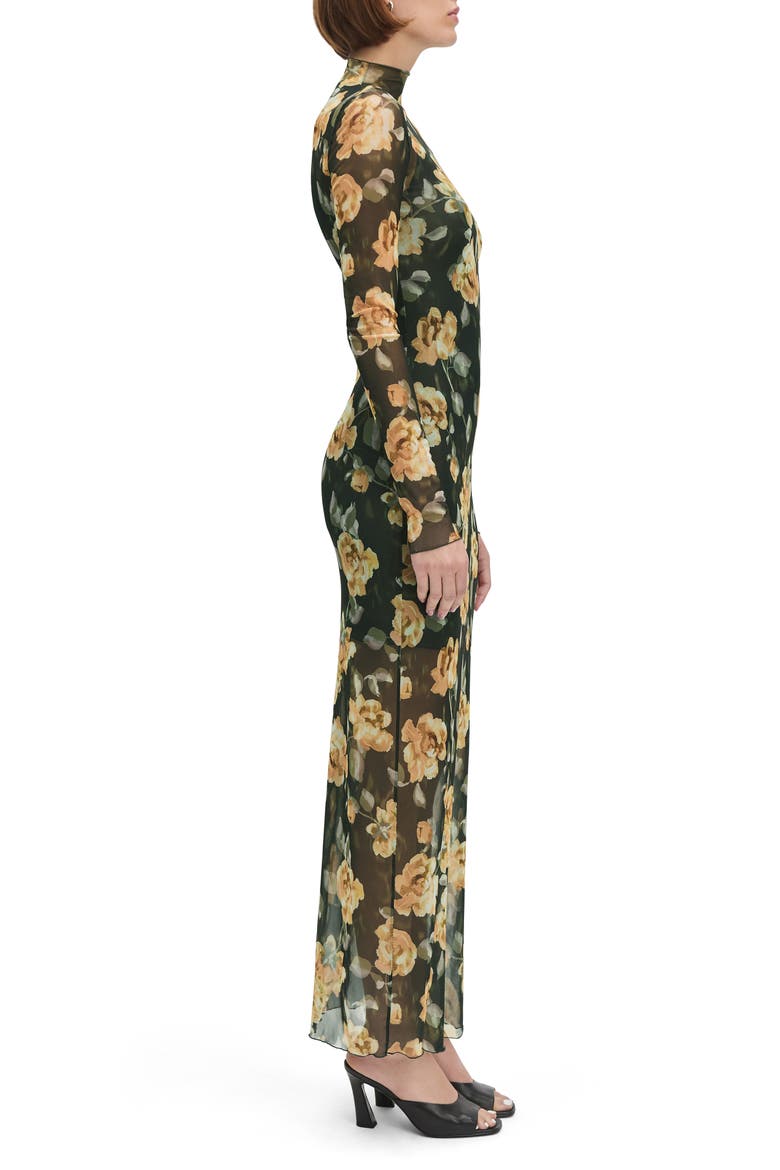 The Sheer Fantasy Floral Long Sleeve Mesh Maxi Dress, Alternate, color, GOLDEN FLOWERBED