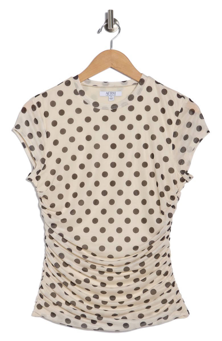 AFRM LOS ANGELES Lacey Cap Sleeve Ruched Mesh Top, Alternate, color, Classic Dots