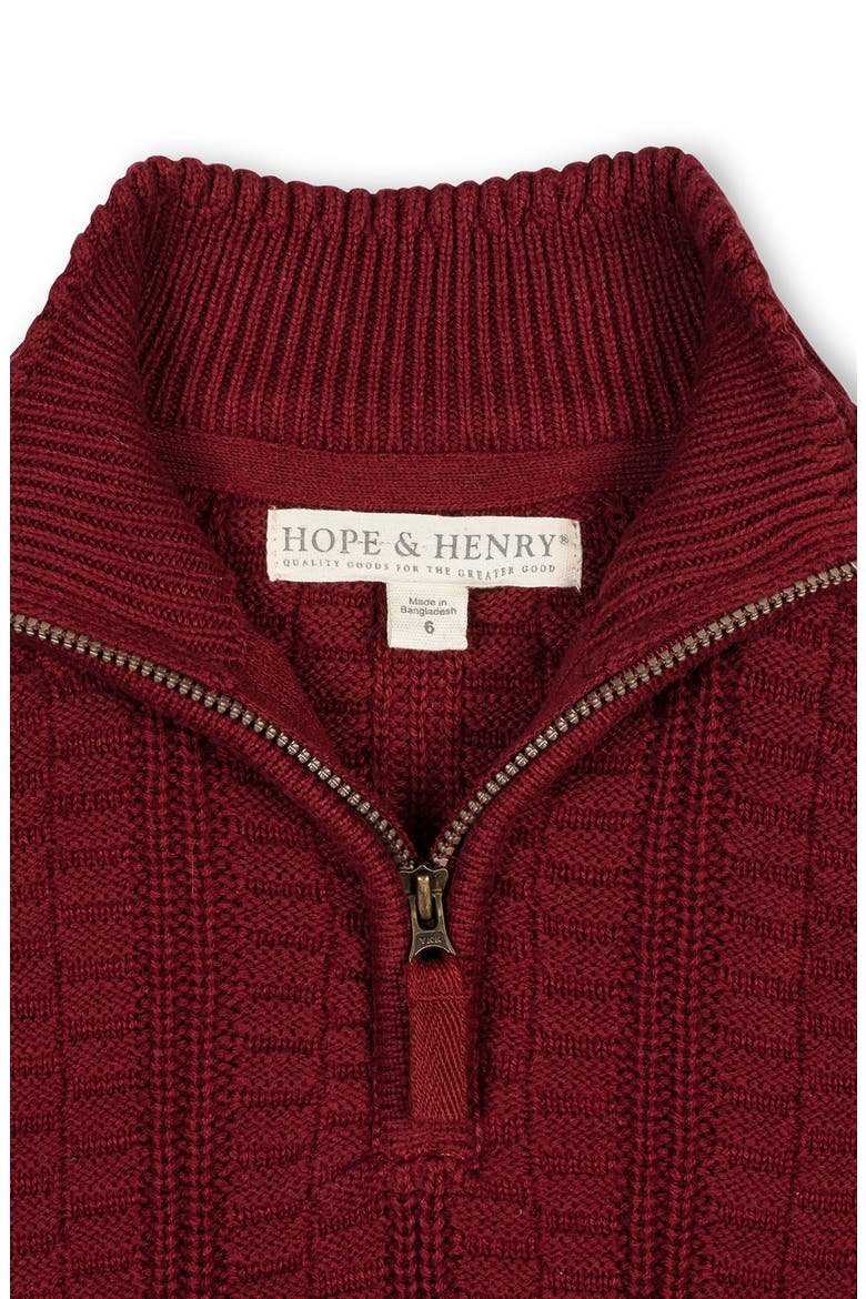 Kids' Organic Half Zip Cable Pullover Sweater, Alternate, color, Oxblood Texture