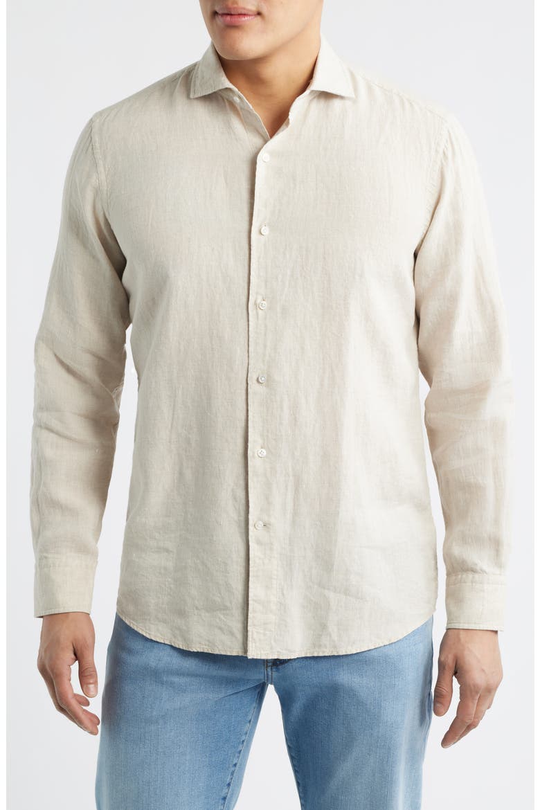 Astino Lino Tailored Fit Linen Button-Up Shirt, Main, color, TRUFFLE