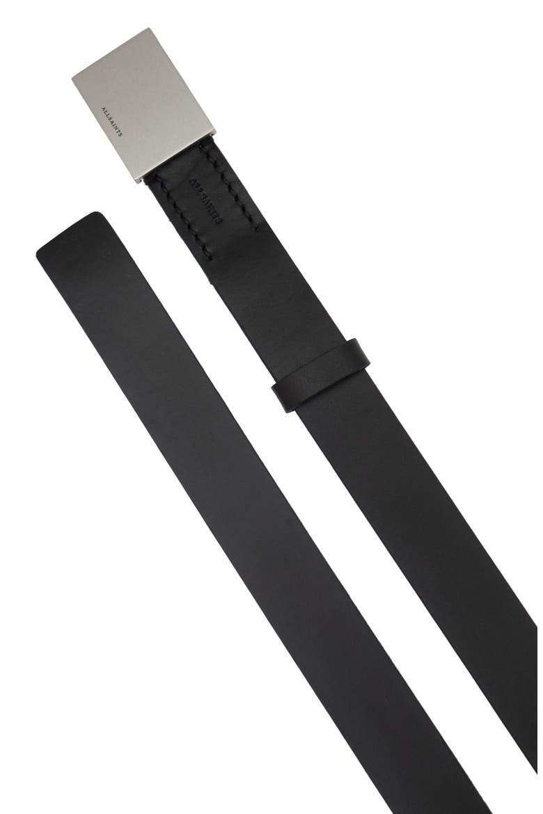 Lucas Plate Buckle Leather Belt, Alternate, color, BLACK