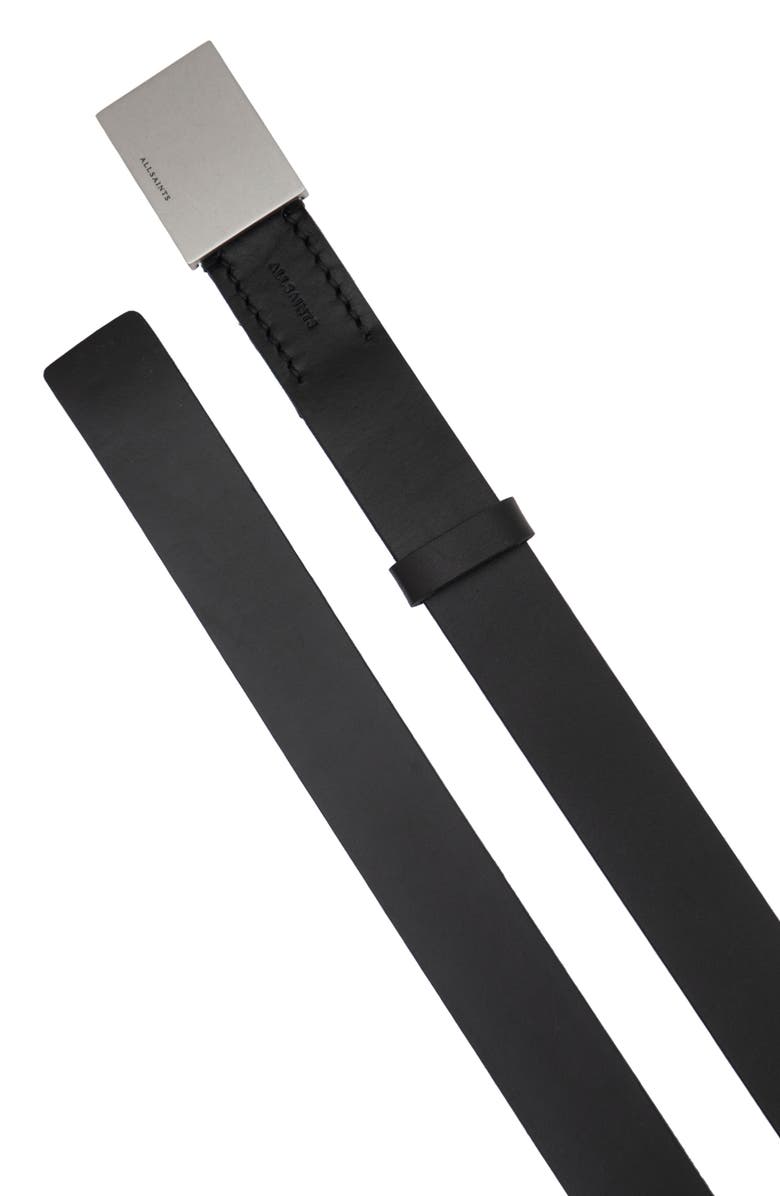 AllSaints Lucas Plate Buckle Leather Belt, Alternate, color, Black
