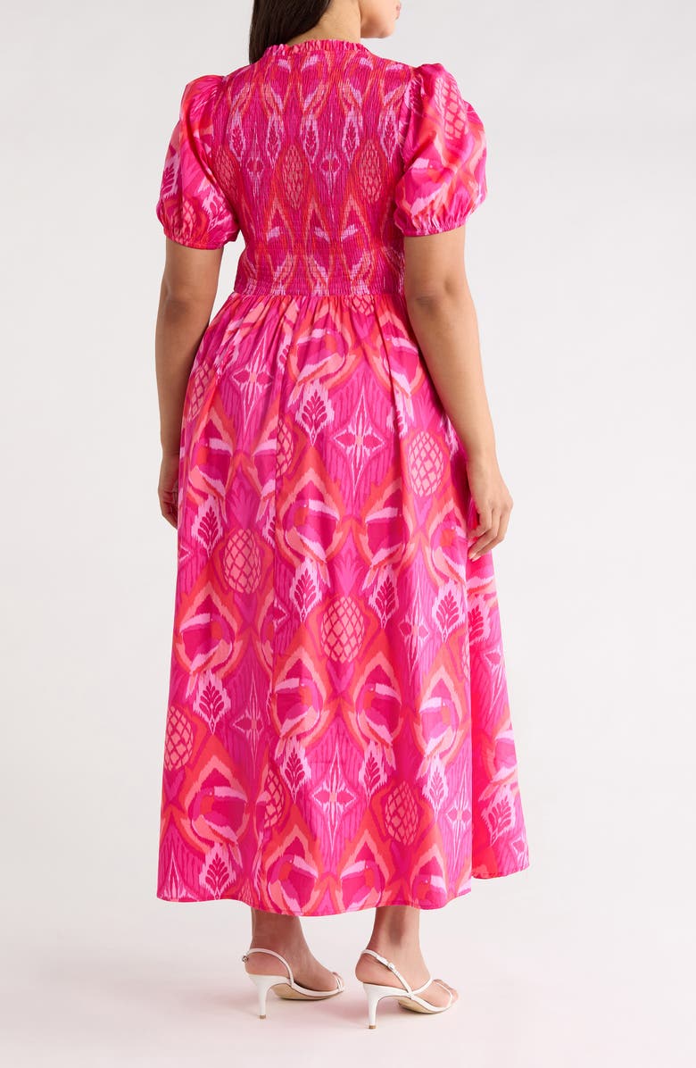 SUGARLIPS Prissa Ikat Brenty Smocked Maxi Dress, Alternate, color, Magenta-Coral