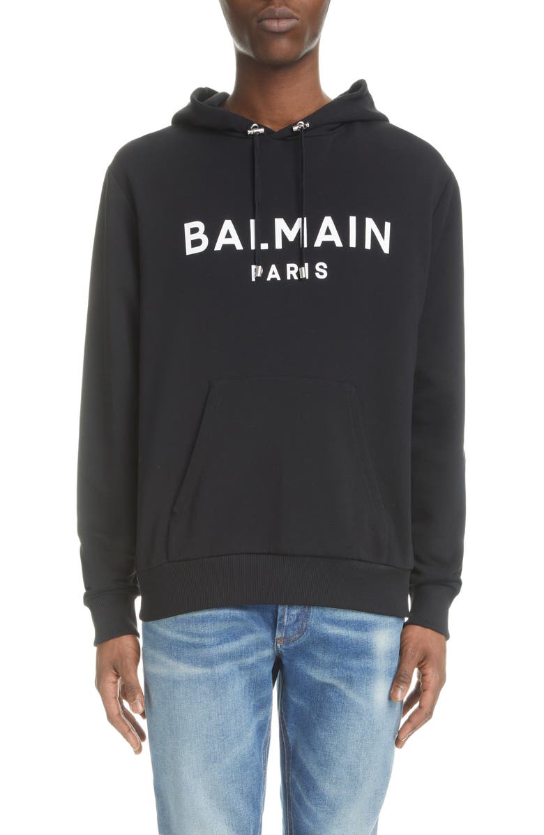 Balmain Logo Graphic Hoodie, Main, color, 