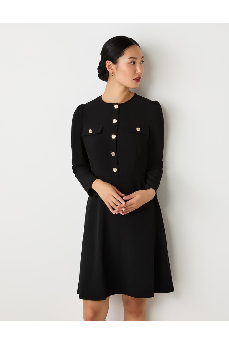 Evie Long Sleeve Crepe Short Dress, Alternate, color, Black