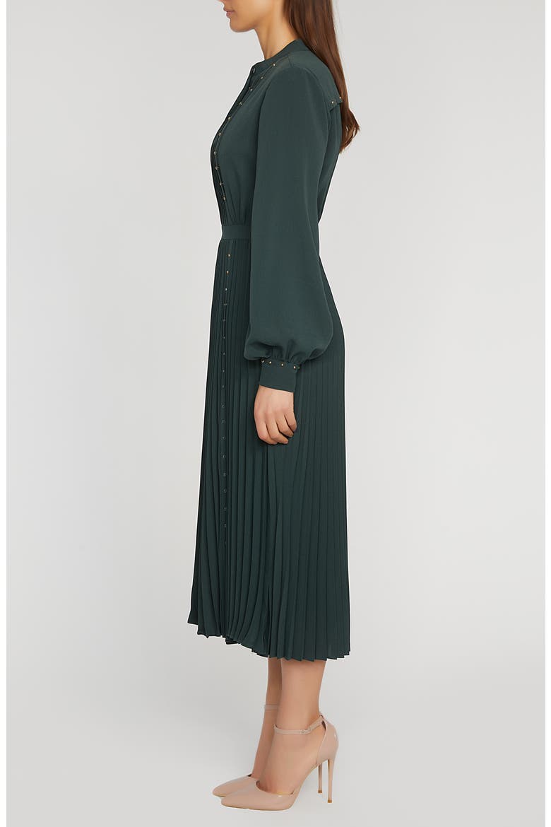 The Alania Pleated Long Sleeve Midi Dress, Alternate, color, JUNIPER