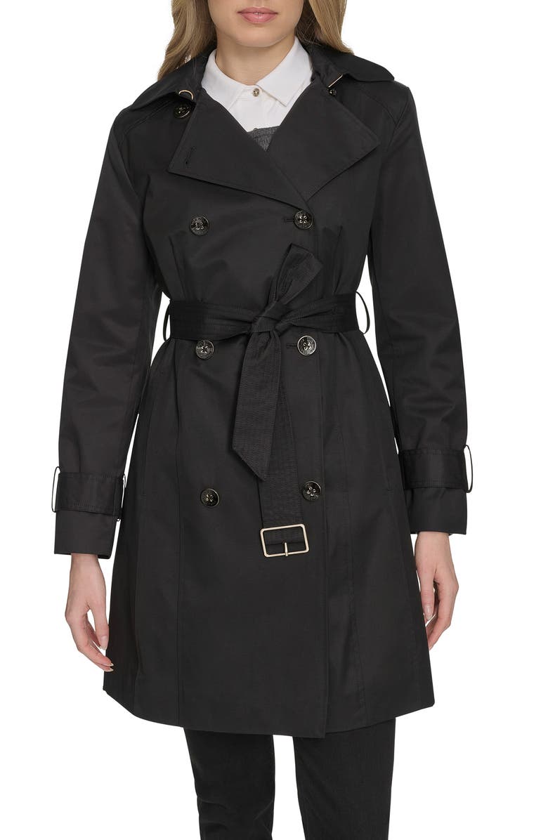 Cole Haan Signature Water Resistant Trench Coat with Removable Hood, Main, color, Black