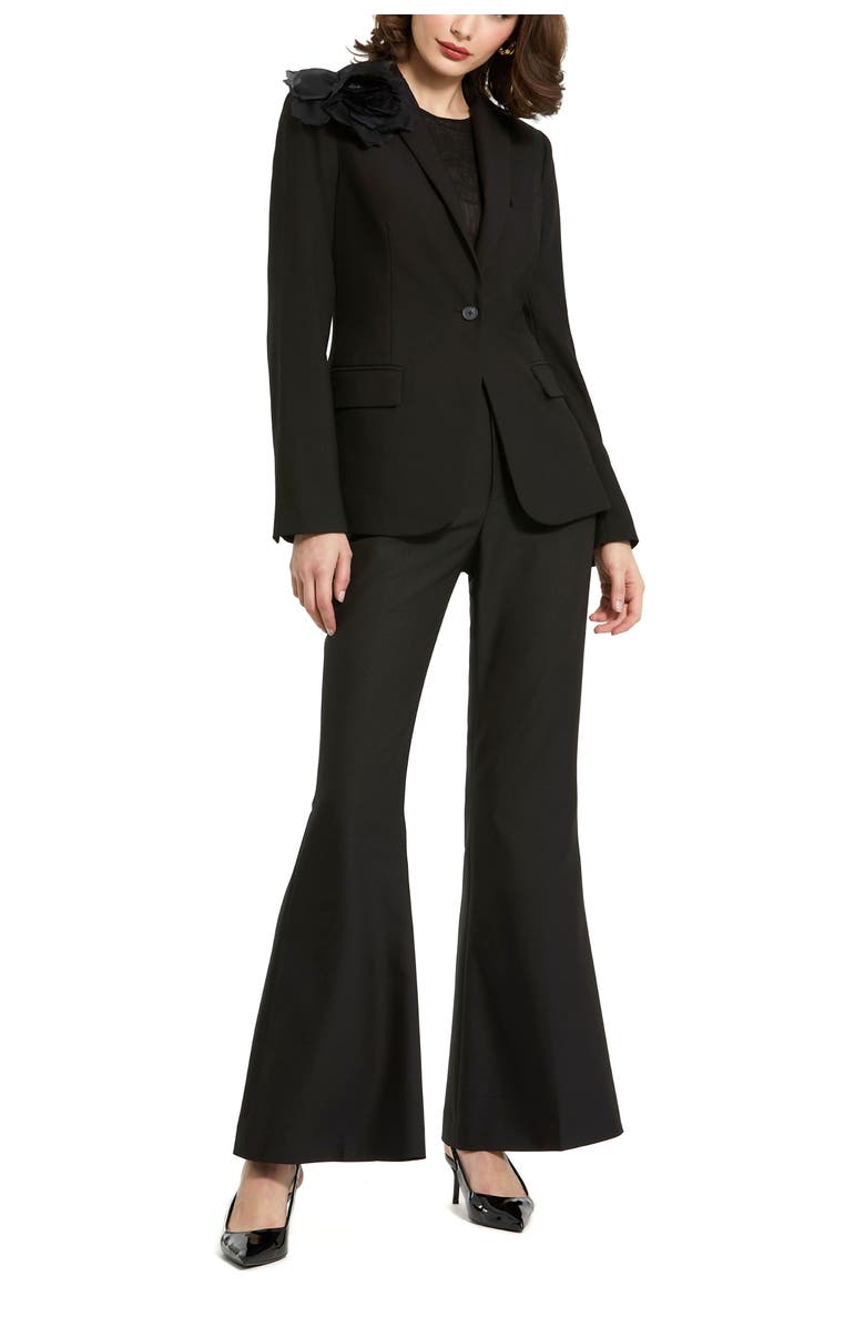 Mac Duggal Classic Crepe Blazer Jacket With Flower, Alternate, color, Black