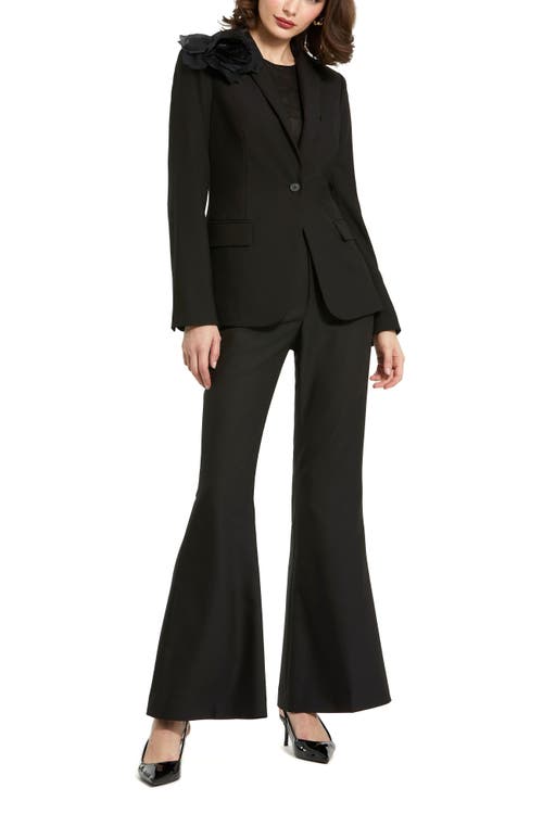 Mac Duggal Classic Crepe Blazer Jacket With Flower In Black