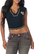 True Religion Crystal Leopard Ribbed Notch Neck T-Shirt