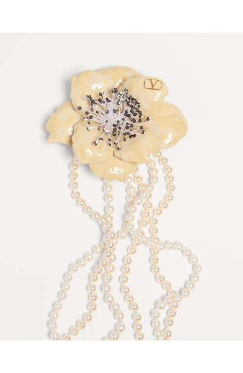 Valentino Garavani Fleur Lumineuse Necklace In Metal Enamel Pearls And Fabric Woman Multicolour Uni In Cream Multi