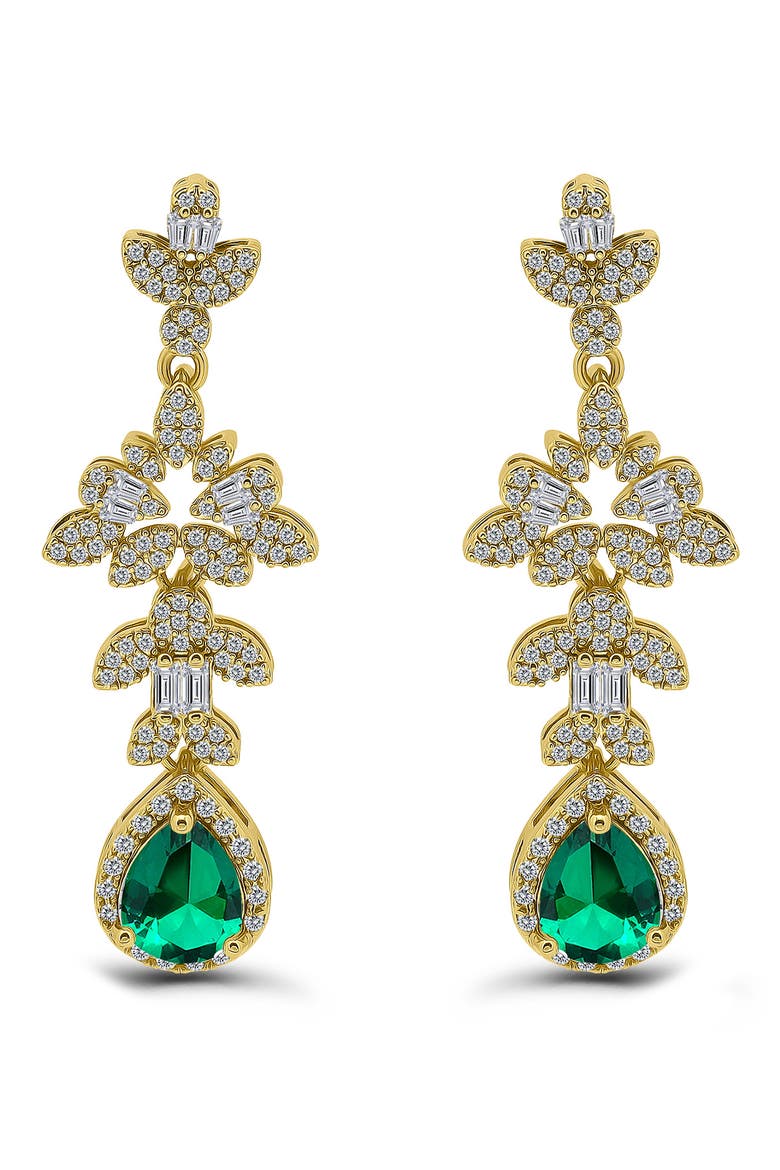 Pear Cubic Zirconia Drop Earrings, Main, color, GOLD/ GREEN
