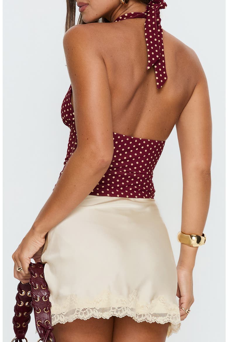 Whimsy Polka Dot Halter Top, Alternate, color, BURGUNDY / LEMON POLKA