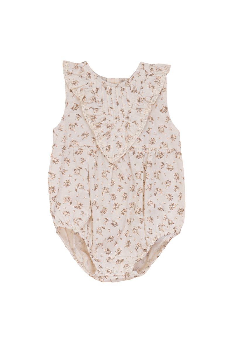 Cotton Printed V Shape Yoke Bubble, Main, color, Cocoa