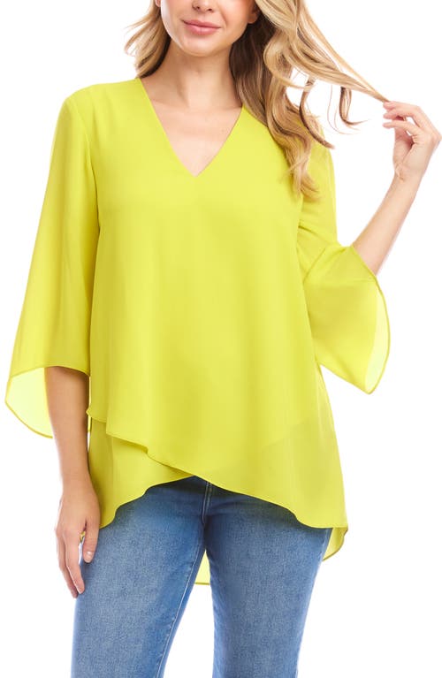 Karen Kane Bracelet Sleeve Asymmetric Top In Citron