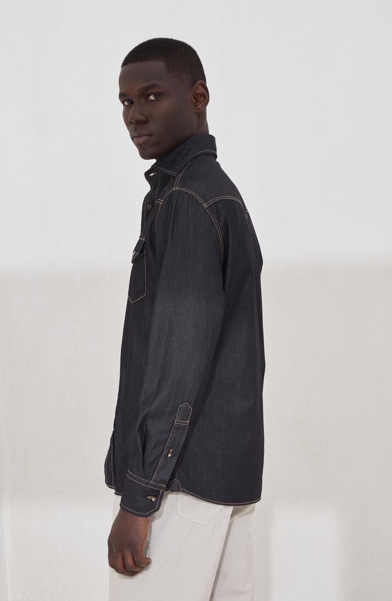 Brunello Cucinelli Lightweight denim shirt, Alternate, color, Dark Grey