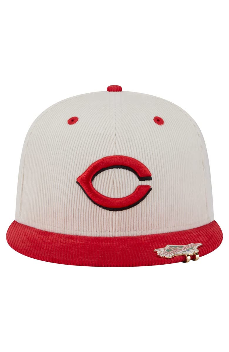 New Era Men's New Era Cream/Red Cincinnati Reds Two-Tone Corduroy 59FIFTY Fitted Hat, Alternate, color, 