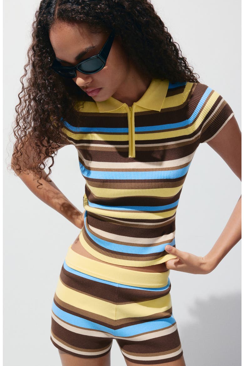 Raquel Stripe Jersey Half Zip Polo Sweater, Alternate, color, PASTEL YELLOW