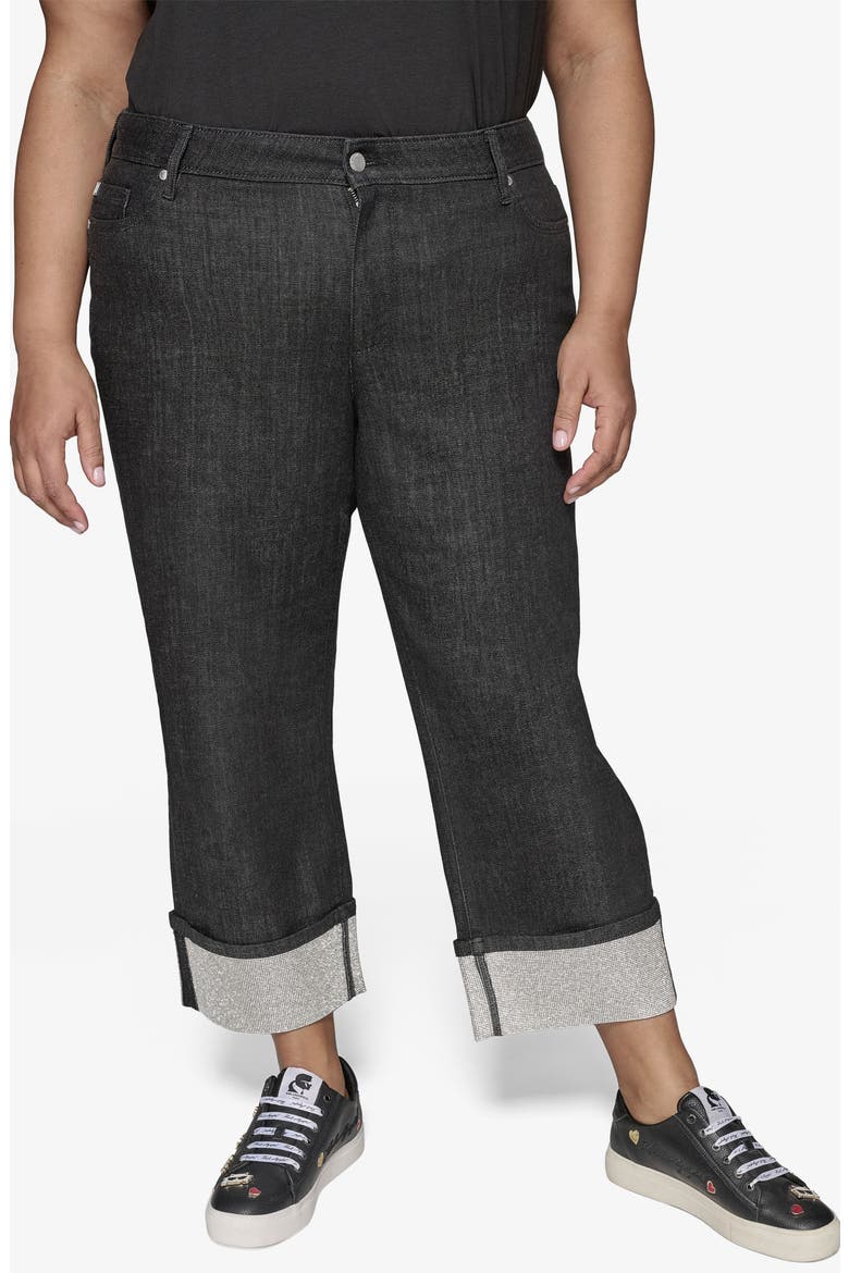 Crystal Cuff High Waist Jeans, Main, color, BLUE