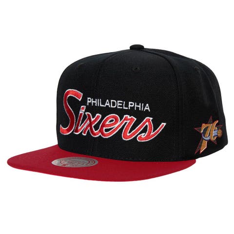 Men's Mitchell & Ness Black Philadelphia 76ers Hardwood Classics MVP Team Script 2.0 Snapback Hat