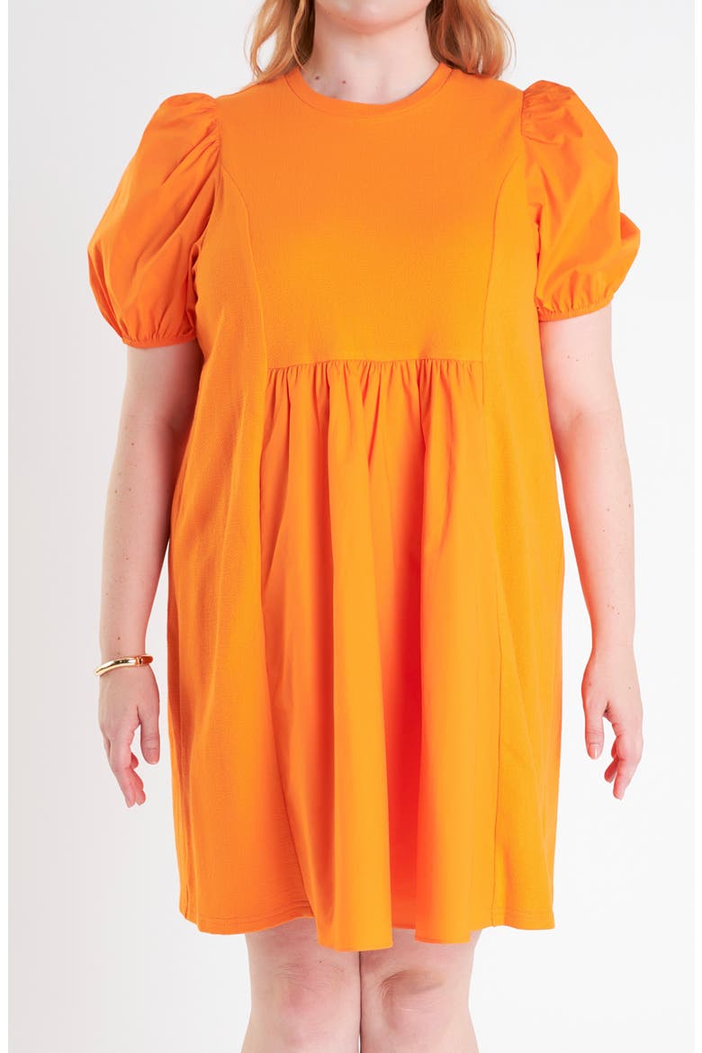 Mixed Media Babydoll Minidress, Alternate, color, ORANGE