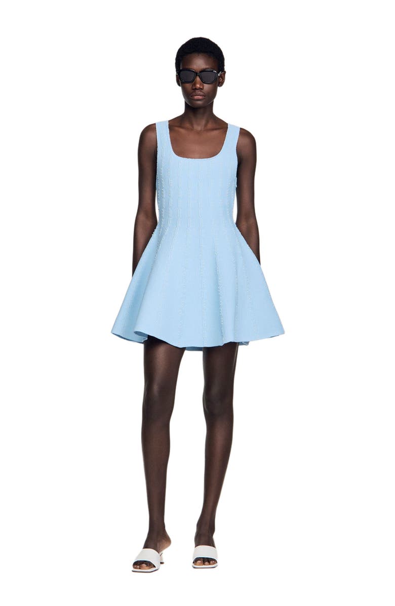 SANDRO Beaded knit short dress, Alternate, color, Sky Blue