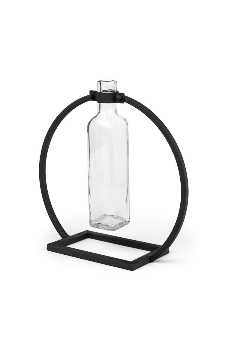 Monica Metal Glass Bottle Vase, Main, color, Black