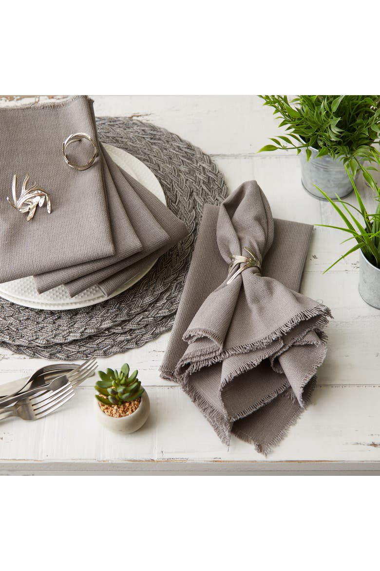Gray Solid Heavyweight Fringed Napkin Set/6, Alternate, color, Gray