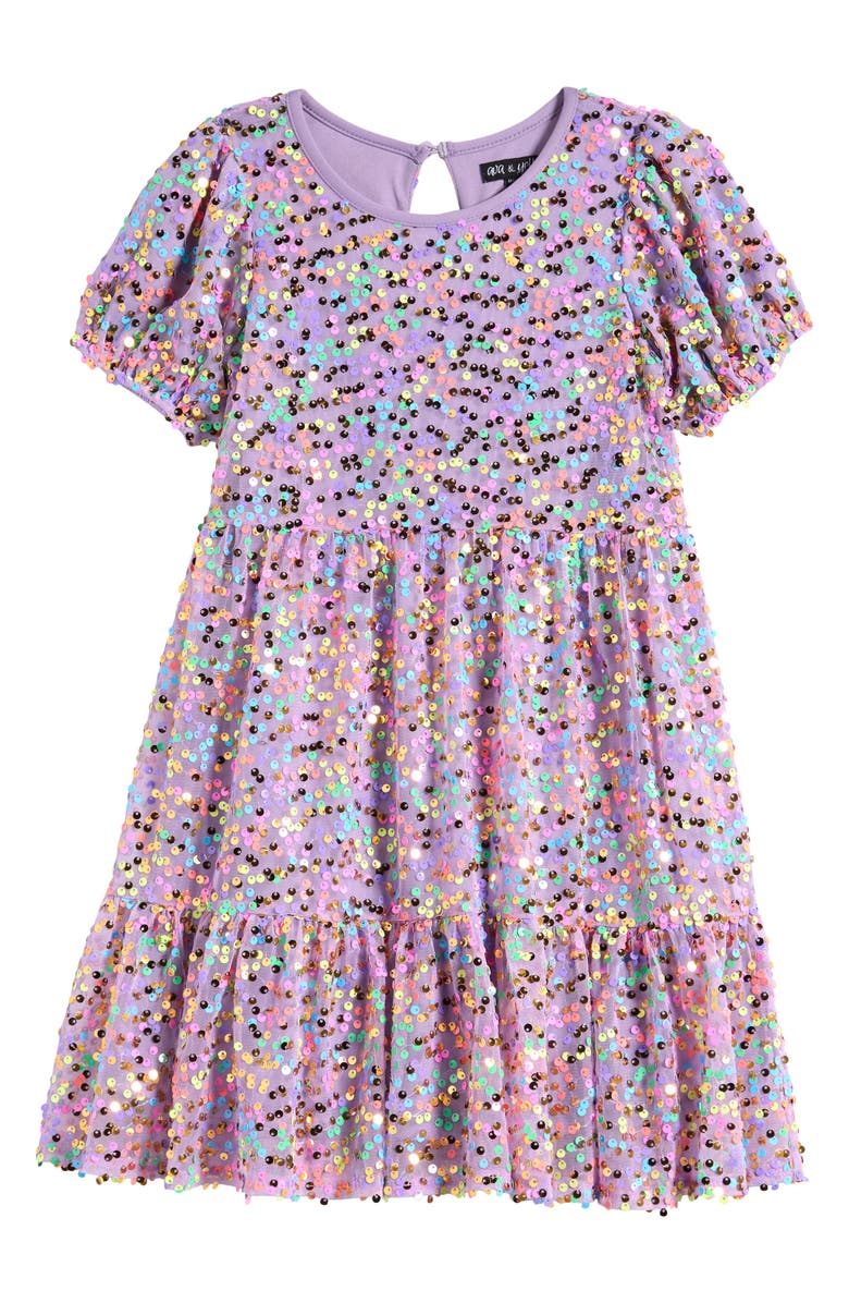 Ava & Yelly Kids' Sequin Ruffle Dress, Main, color, 