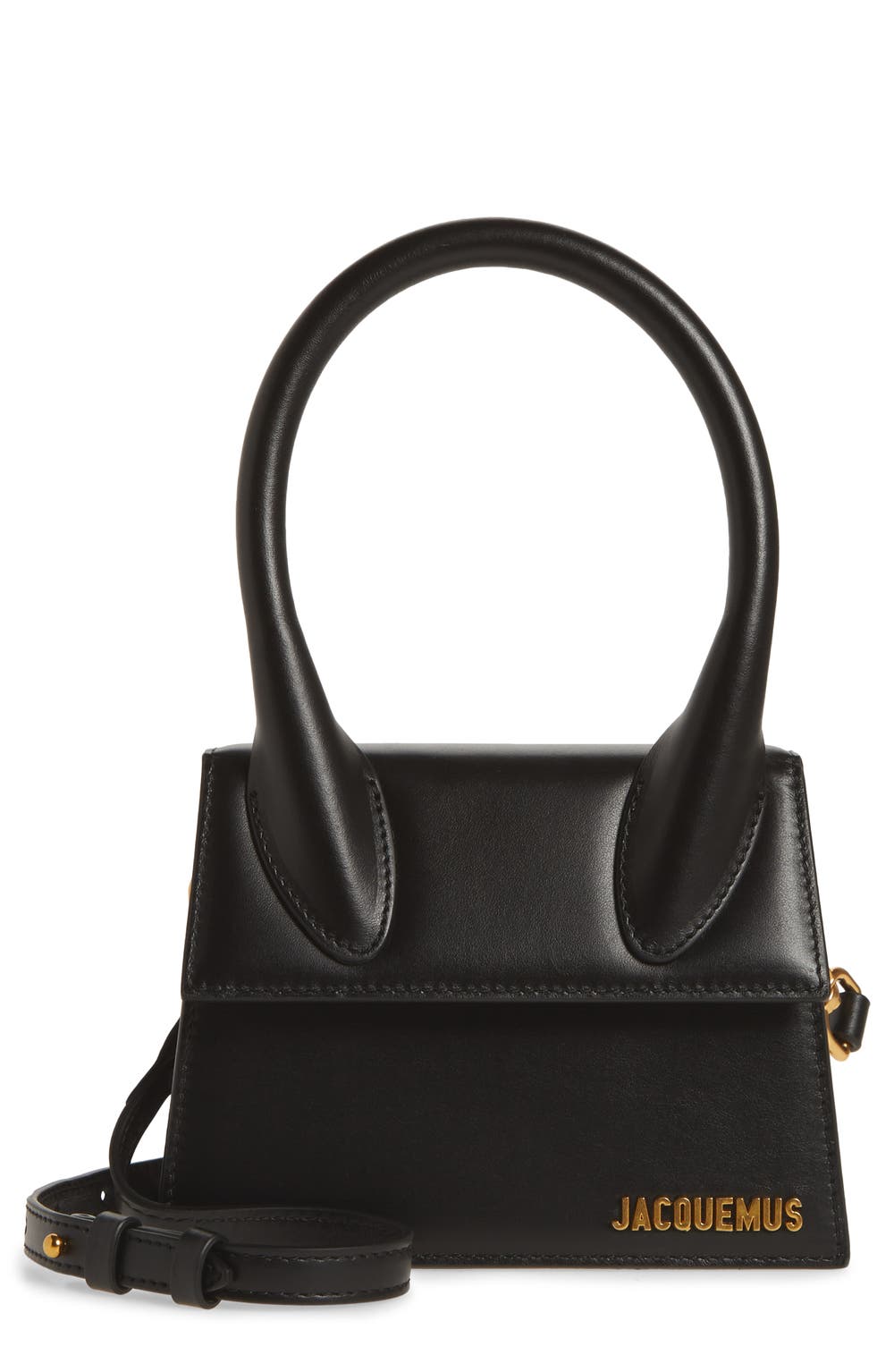 Le Chiquito Moyen Leather Top Handle Bag, color, BLACK