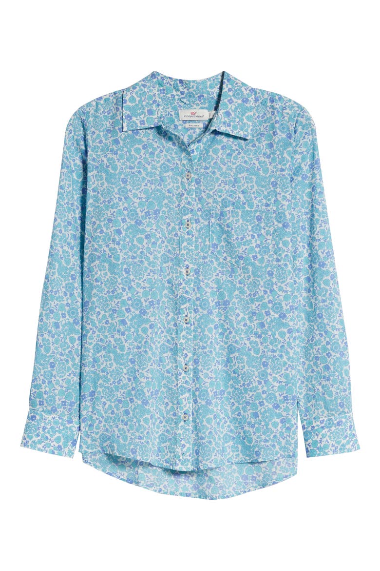 Among the Flowers Chilmark Button-Up Cotton Shirt, Alternate, color, AQUA HAZE