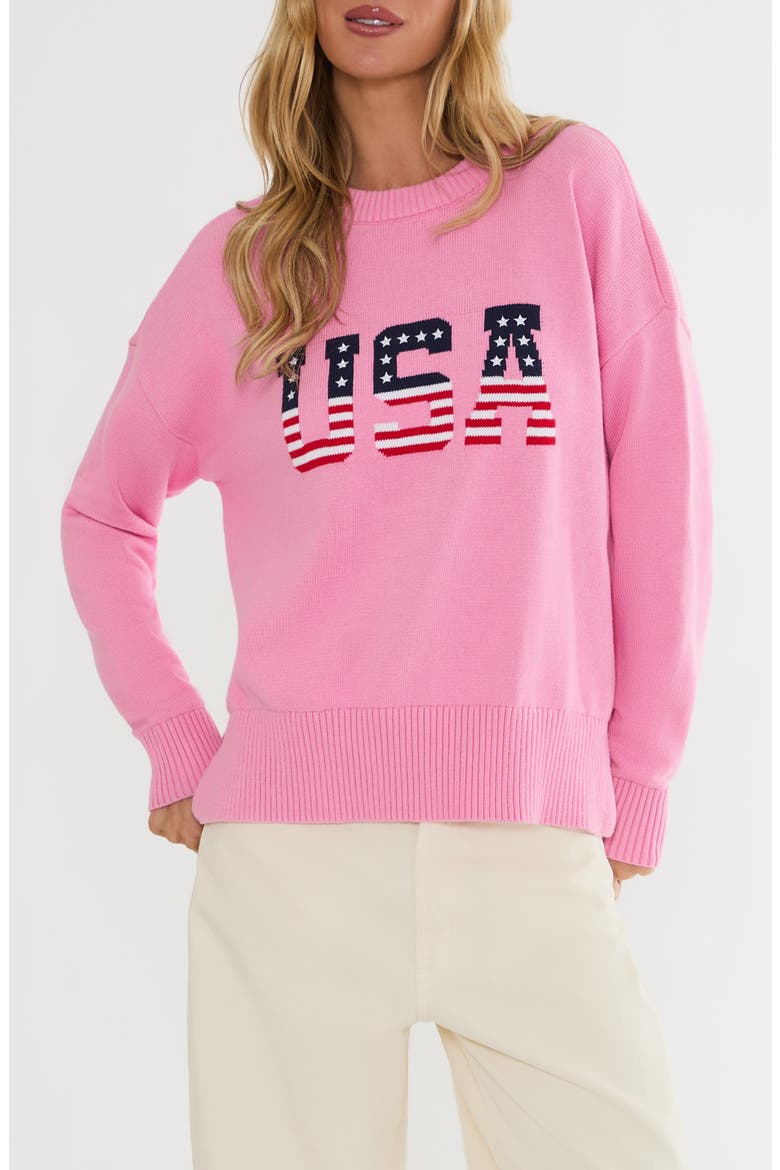 Callie Crewneck Sweater, Main, color, PRISM PINK AMERICANA