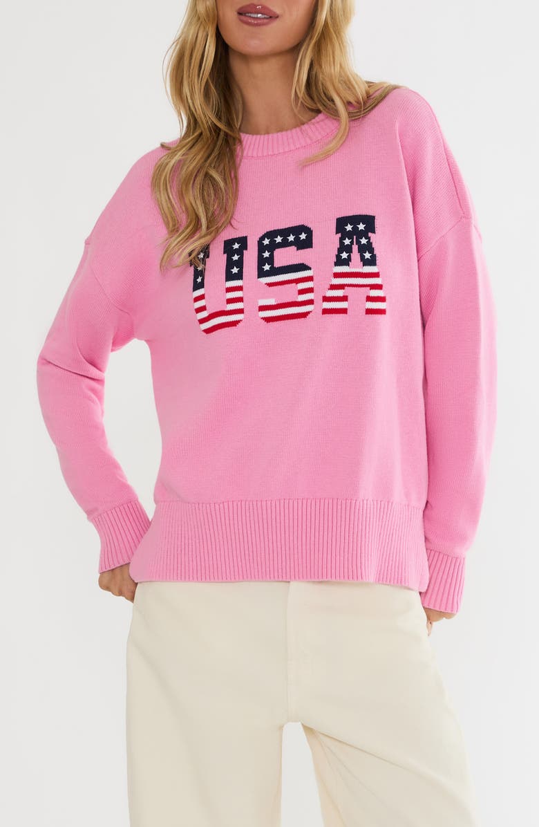 Beach Riot Callie Crewneck Sweater, Main, color, Prism Pink Americana