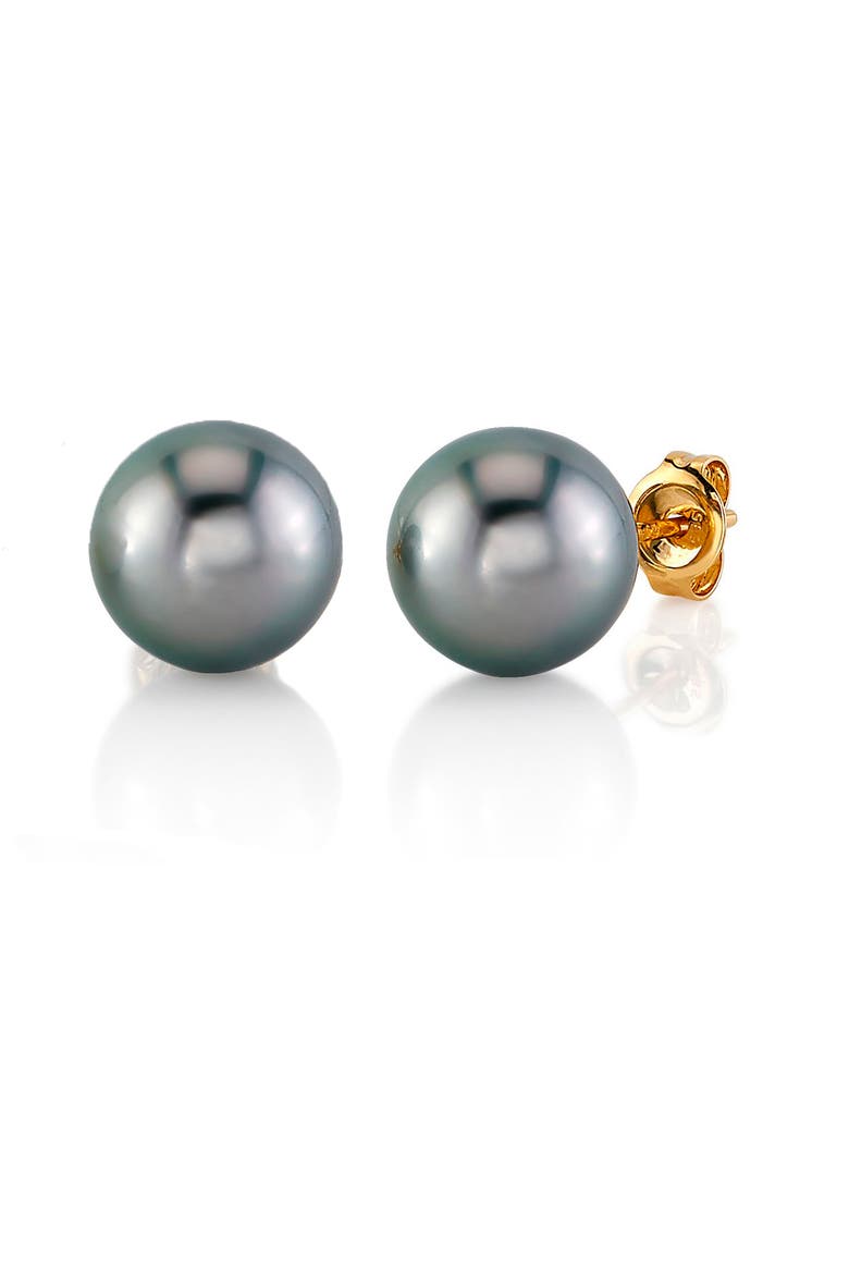 Tahitian South Sea Silver Round AAA Pearl Stud Earrings, Main, color, Yellow Gold