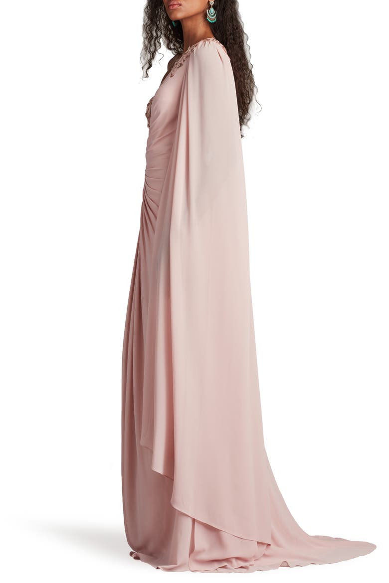 Sequin Leaf Detail One-Shoulder Chiffon Gown, Alternate, color, ADOBE BLUSH