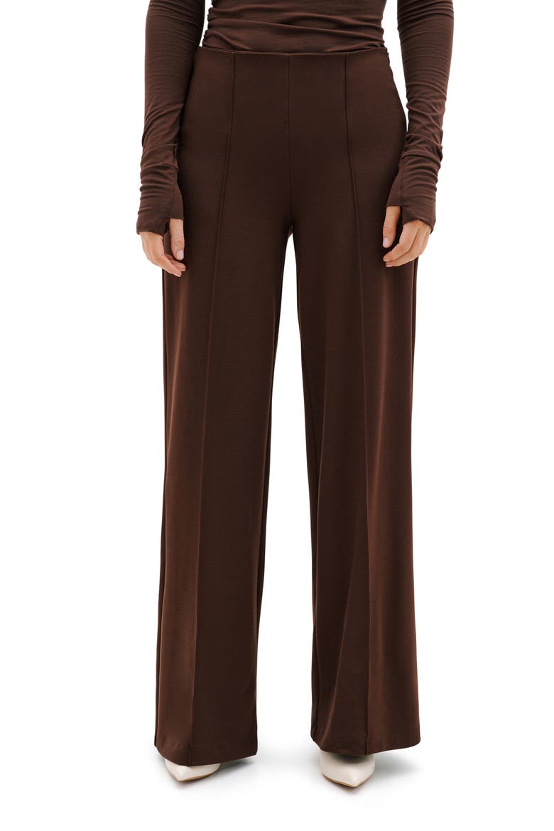Gina Ponte Knit Pull-On Pants, Main, color, BROWN
