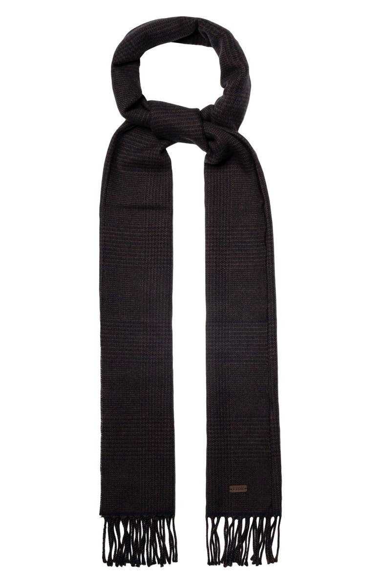 Eton Houndsttoh Check Merino Wool Scarf, Main, color, Medium Brown