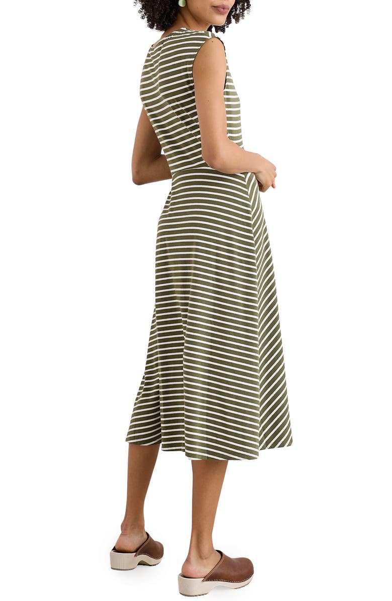 Seasalt Cornwall Fettling Stripe Tie Waist Jersey Midi Dress, Alternate, color, Apple Slice Light Olive