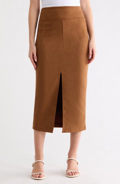 Faux Suede Midi Skirt