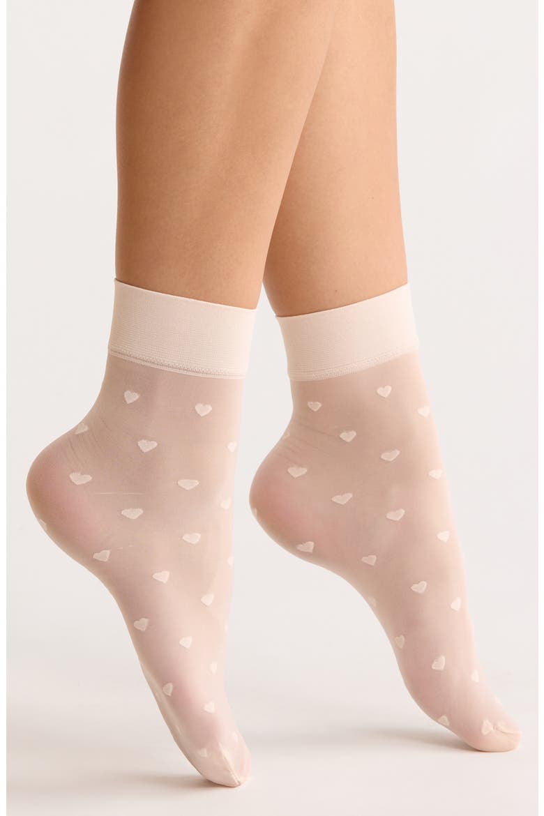 Heart Sheer Ankle Socks, Main, color, PINK BUBBLES