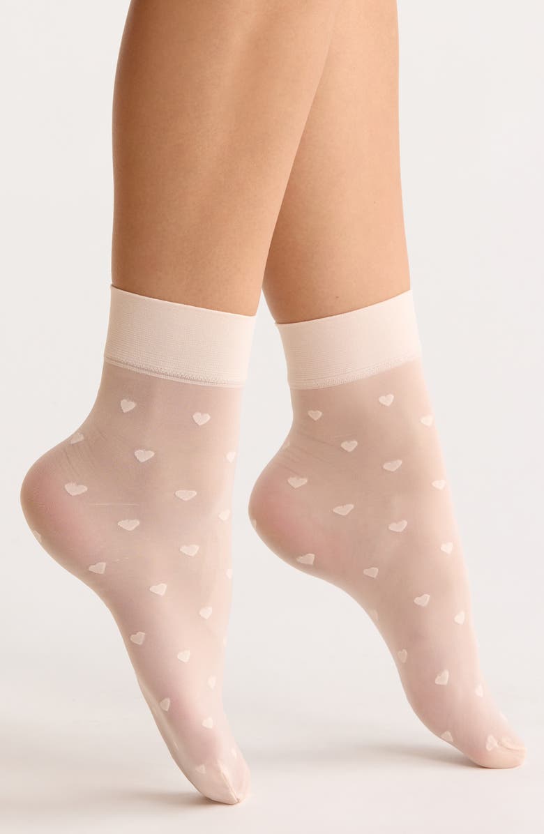 Nordstrom Heart Sheer Ankle Socks, Main, color, Pink Bubbles