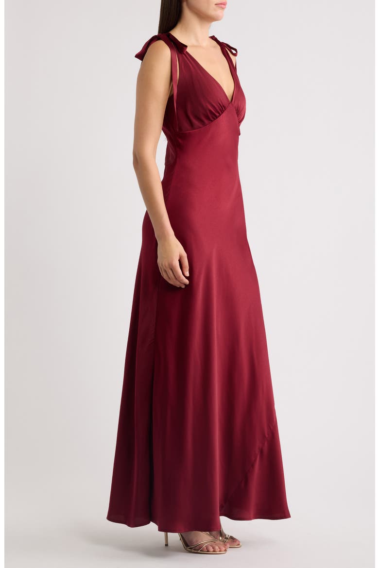 Ottilie Tie Strap Satin Gown, Alternate, color, BURGUNDY