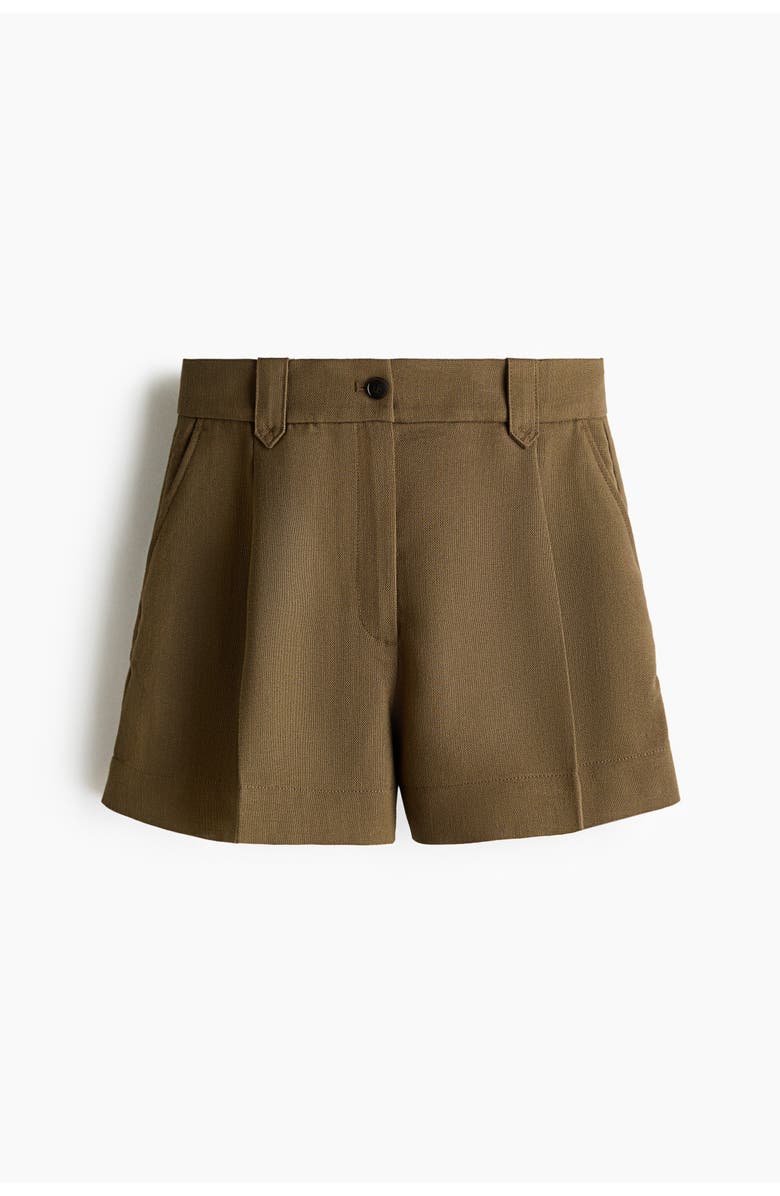 H&M Pleat-front Shorts, Main, color, Dark Khaki Green
