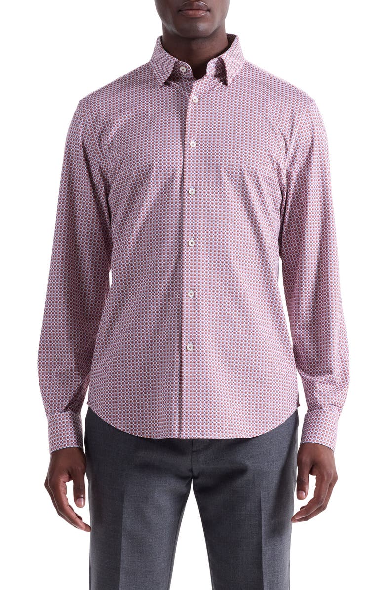 Bugatchi Jules OoohCotton<sup>®</sup> Medallion Print Button-Down Shirt, Main, color, Coral