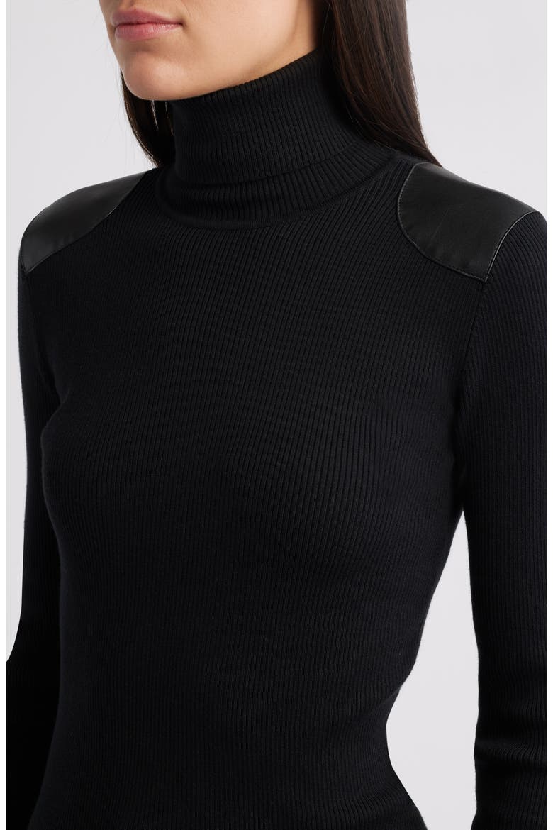 Embellished Rib Cotton Blend Turtleneck Top, Alternate, color, BLACK