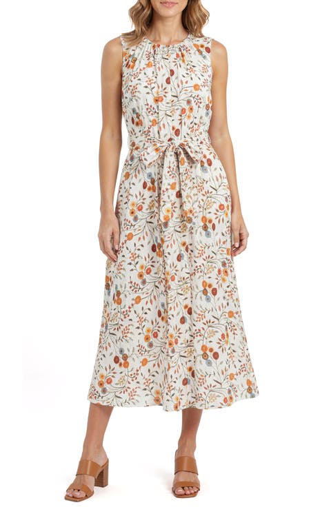 Floral Sleeveless Belted Midi Dress