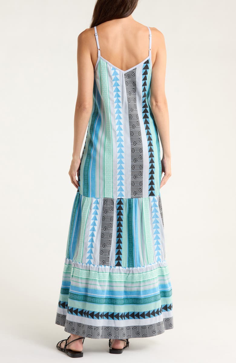 Elan Embroidered Tiered Cotton Blend Cover-Up Maxi Dress, Alternate, color, Blue Green Arrow Pri