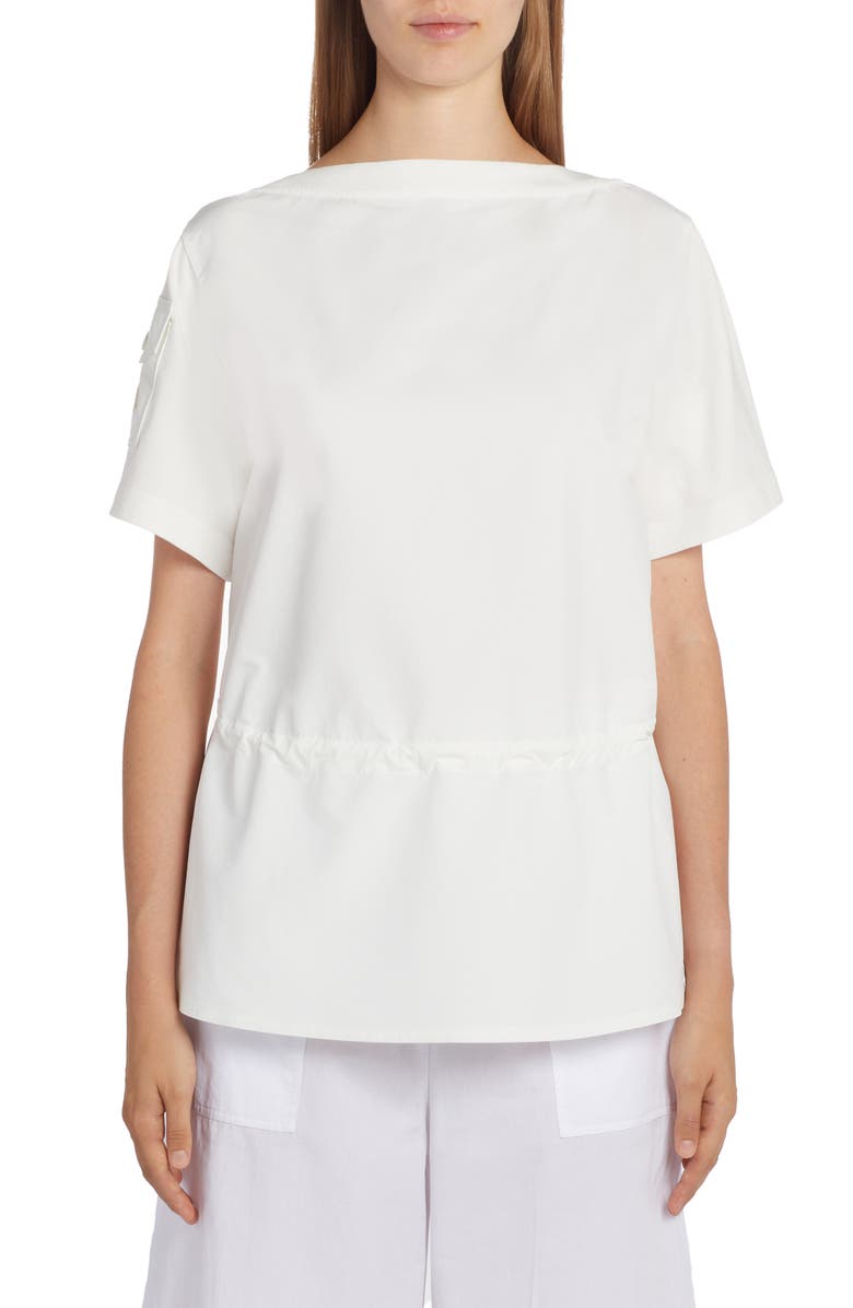 Moncler Cotton Jersey Drawstring Waist Top, Main, color, 