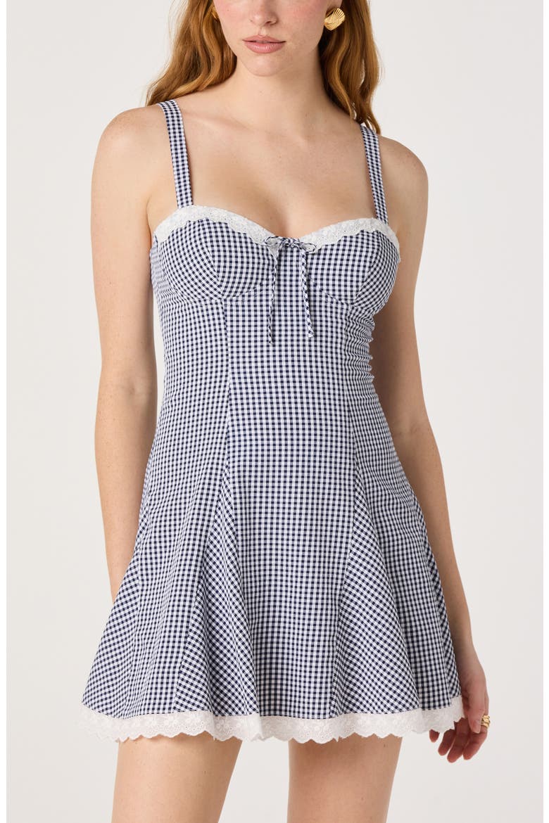 Nicolette Lace & Gingham Minidress, Alternate, color, NAVY GINGHAM