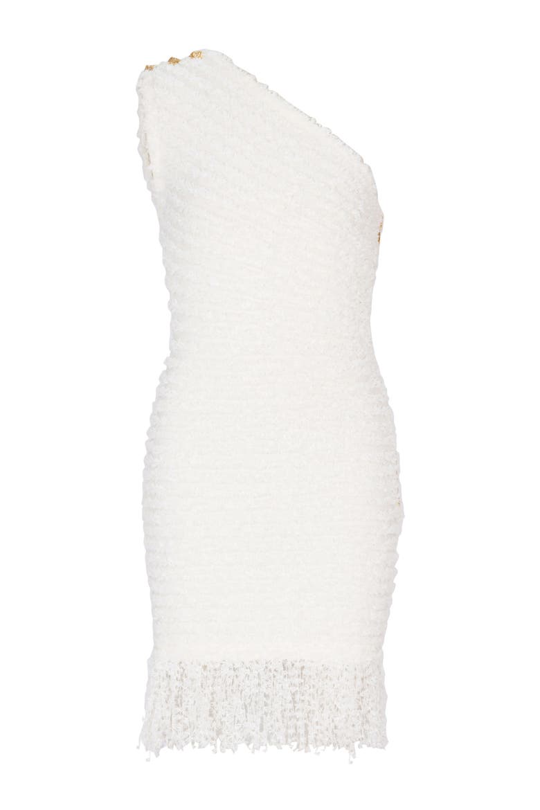 Dotted tweed one-shoulder dress, Alternate, color, white